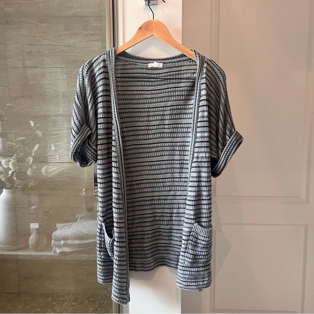 Silence + Noise Striped Gray Open-Front Cardigan with pockets
